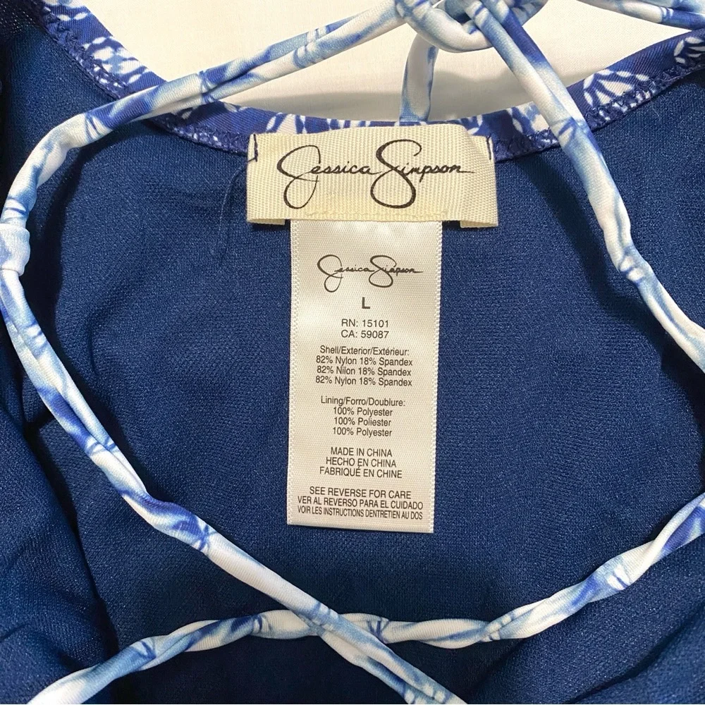 Jessica Simpson Bondi One-Piece Swimsuit Size L Blue & White Tie-Dye Boho - Picture 10 of 15